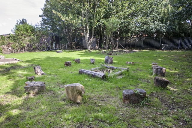 Fireplace and circle of seats on Washwood Heath Nursery plot